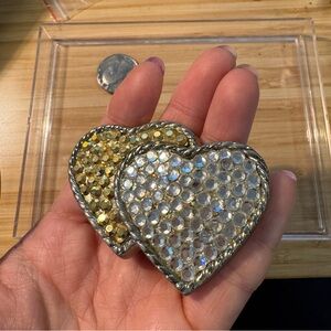 Vintage gold and silver rhinestone hearts belt buckle